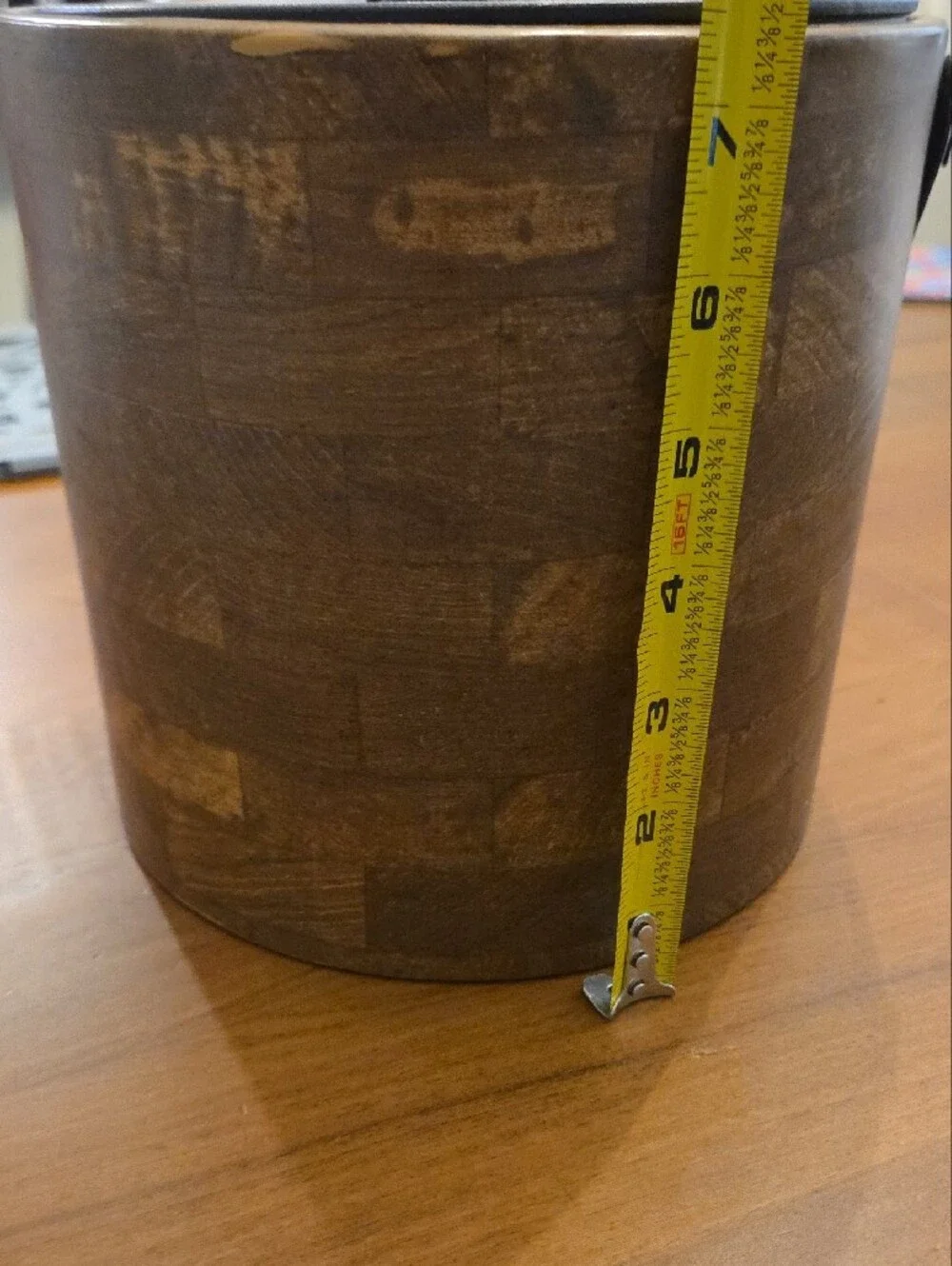 Vintage Irvinware Brown Faux Wood-Grain Ice Bucket with Black Handle